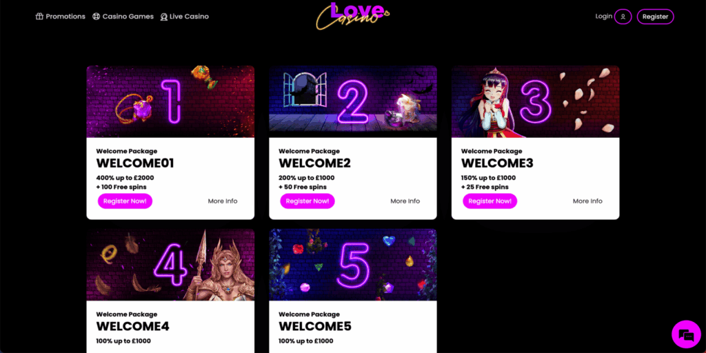 welcome bonuses love casino