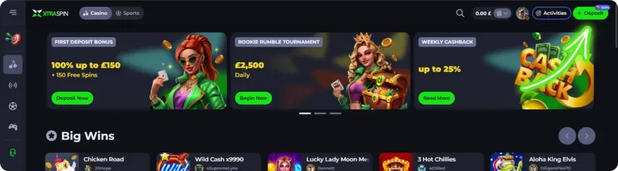 Xtraspin casino deposit section