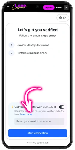 Love Casino – KYC verification with Sumsub
