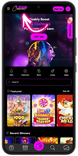 Love Casino – homepage with Weekly Boost promotion