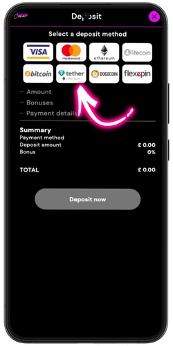 Love Casino – select deposit method